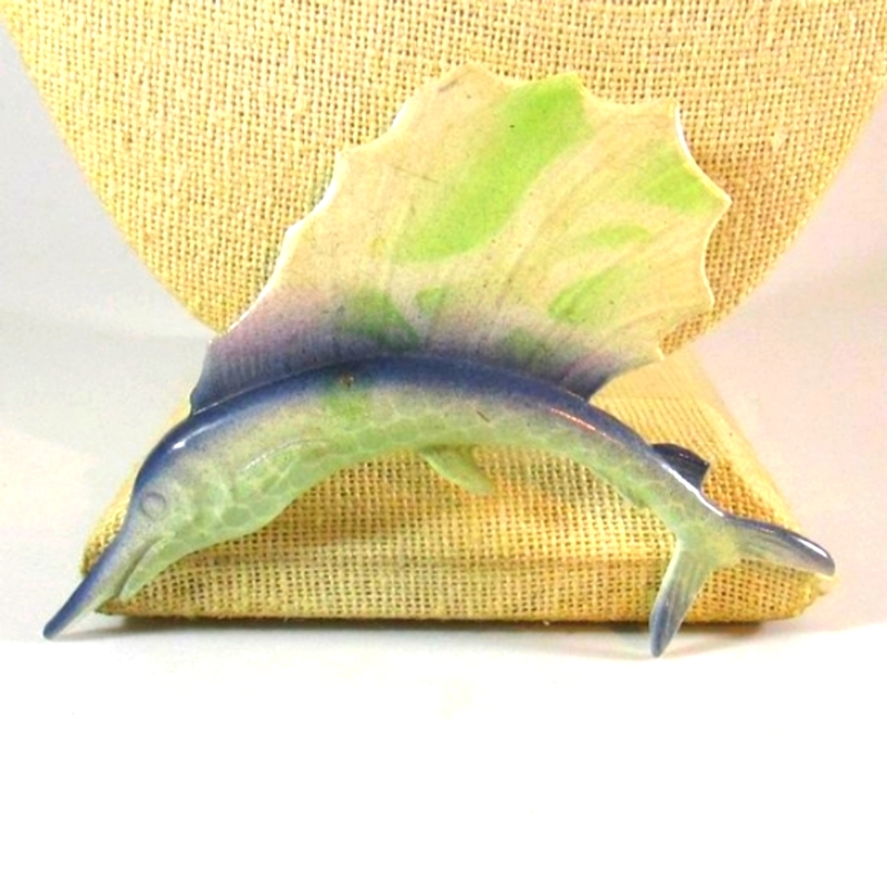 Unique Vintage Enamel Sail Fish Brooch - pin 3 1/2" L